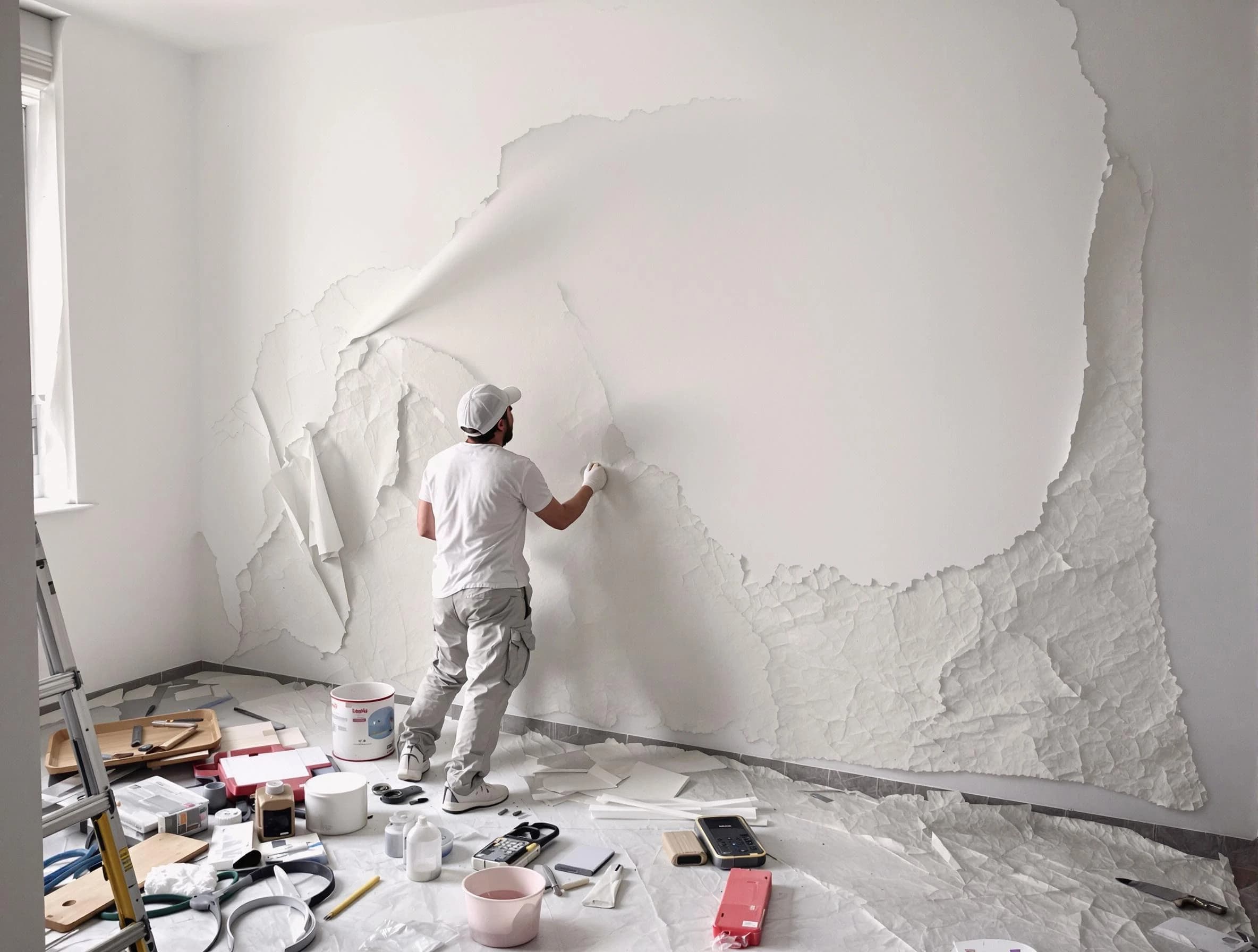 Removing old wallpaper to reveal clean walls by Maple Heights House Painters in Maple Heights